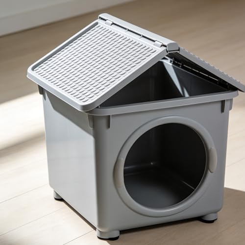 室内外兼用プラスチック製猫小屋（マット付き）、小型ペット用のユニークな猫用シェルター、広々とした設計で組み立て簡単