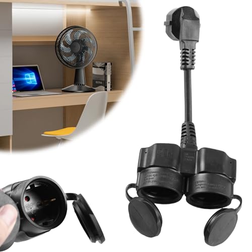 Extensor con 2 tomas Schuko, regleta exterior, adaptador de enchufe 2 en 1, doble toma de 16 A/250 V para enchufe para casa, oficina y cocina (Negro)