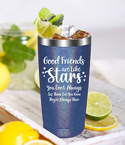 Ficsowy Bff Gifts Of Friendship For Women Tumbler With Sayings-Good Friends Are Like Stars,Bff Funny Birthday Gift For Men,Female,Sister,Insulated Steel Mug With Lid & Straw(20Oz,Rainbow Navy) #TOP3