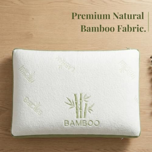 Image of LABHAM Memory Bamboo Pillow for Neck, Head & Support | 55 Density Memory Foam | Removable Bamboo Knit Cover | 2-Year Manufacturing Warranty | Made in India | Large 43 x 69 cm (1)