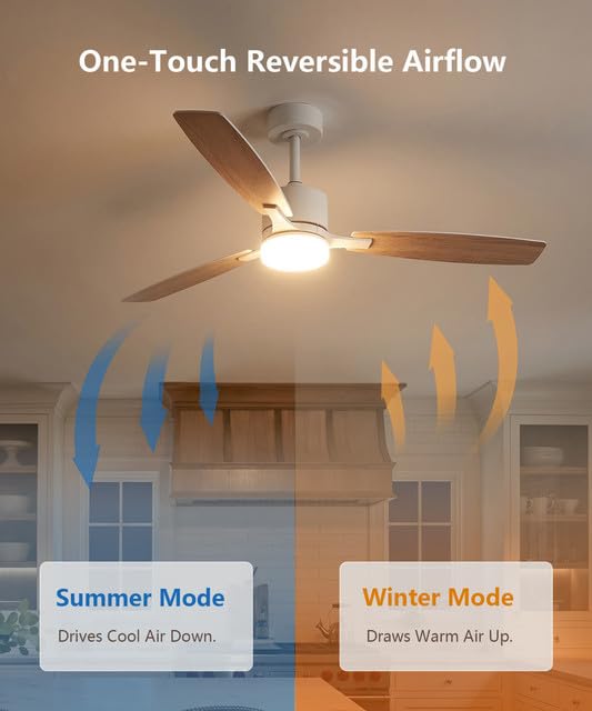 LJX Smart Deckenventilator mit Beleuchtung, kompatibel mit Alexa, 130cm Deckenventilator mit Licht, Leise DC-Motor, Timer Dimmbar CCT, Reversibel für Wohnzimmer Schlafzimmer,Weiß