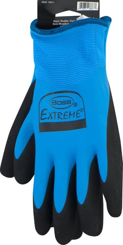 Miniatura 3 de Boss Guantes de trabajo de palma de látex con doble inmersión para hombre, resistentes al agua, color azulnegro, talla L, (8490L)