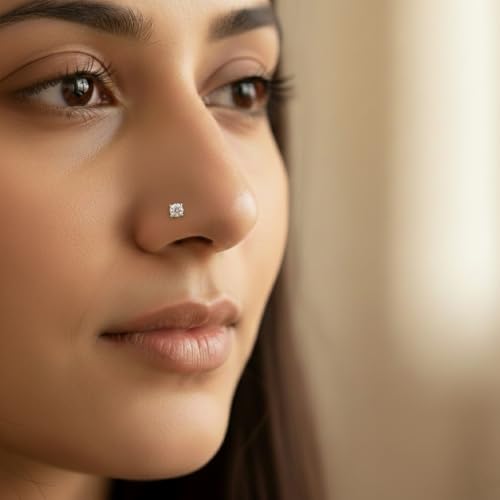 Image of Sparkles Lab Grown Diamond 0.03 Carat - 0.50 Carat Round Shape Solitaire Diamond Nose Pin for Women | 14K Gold IGI Certified FG VS Quality