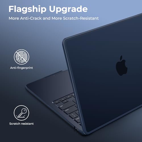 Image of BlueSwan Anti-Cracking Case for MacBook Air 13 inch, M5 2026 M4 M3 M2 2025-2022 A3449 A3240 A3113 A2681, Drop Protection Soft TPU Bumper PC Base for Air 13.6 inch, Frosted Midnight