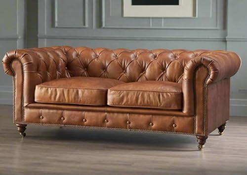 Image of 2 Seater Sofa Modern Classic Chesterfield Style for Living Room, Bedroom and Office and Hallway Colour (2 Seater Brown Leatherette)