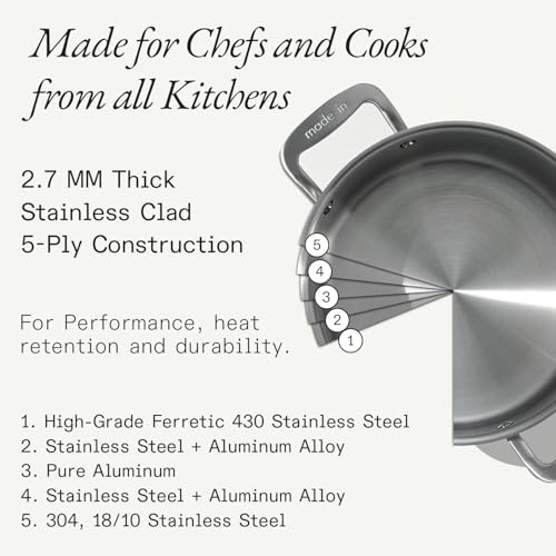 Image of Made In Cookware - 8 Quart Stainless Steel Stock Pot With Lid - 5 Ply Stainless Clad - Professional Cookware - Crafted in Italy - Induction Compatible