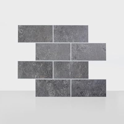 Colamo 10pack Cement Dark Grey Faux Stone Tile for Kitchen Backsplashes,Peel Stick Tile,Stick On Wall Tile for Bathroom Living Room,Self Adhesive Backsplash Tile 3D Wall Panel,Large Subway Tile Mosaic