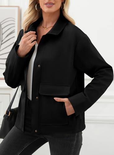 EVALESS Jackets for Women Fall Fashion 2025 Lightweight Coat Button Down Cropped Shackets With Pockets4