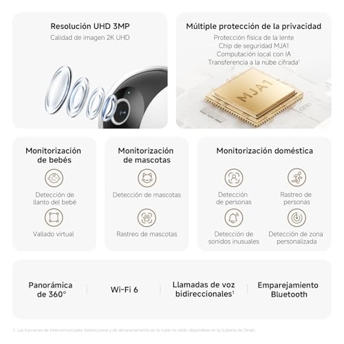 XIAOMI C302 Cámara Vigilancia WiFi Interior 2K 3MP 360°, Barrera Virtual - Imagen 3