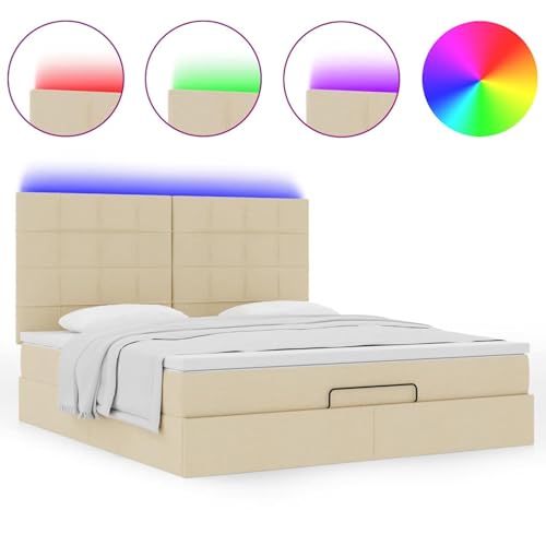 Tidyard Ottoman-Bett mit Matratze & LEDs Creme 160x200 cm Stoff, Funktionsbett mit Stauraum unter dem Bett für Apartments Gästezimmer Schlafzimmer3314022 – Bild 6