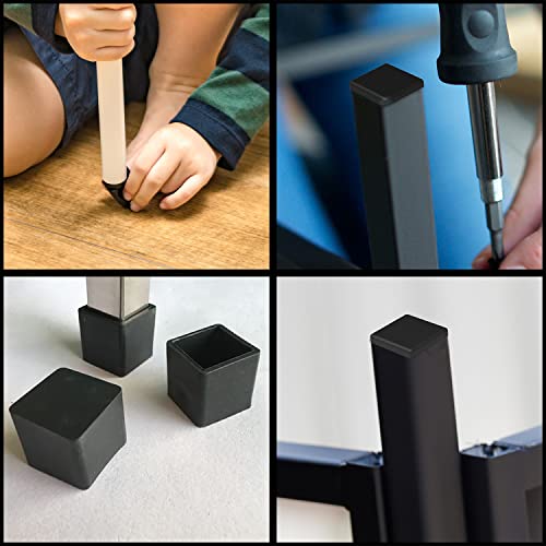 Image of Prescott Plastics 1 1 /4 inch (31.75 mm) Outer Perimeter Ribbed Plastic Hole Plugs, Square Black Metal Tubing End Caps, Strong Furniture Leg Inserts, Impact & Weather Resistant, Made in the USA - 20 Pack