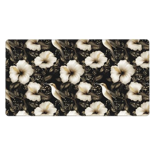 Grand tapis de souris de jeu colibris noirs et dorés pour bureau