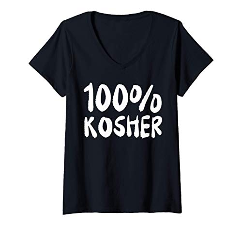 Femme 100% KOSHER Funny Joke Jewish Hebrew Hanukkah T-shirt T-Shirt avec Col en V