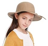 Kids Girl's Vintage Dome Wool Felt Bowler Cap Floppy Hat Bow,Camel