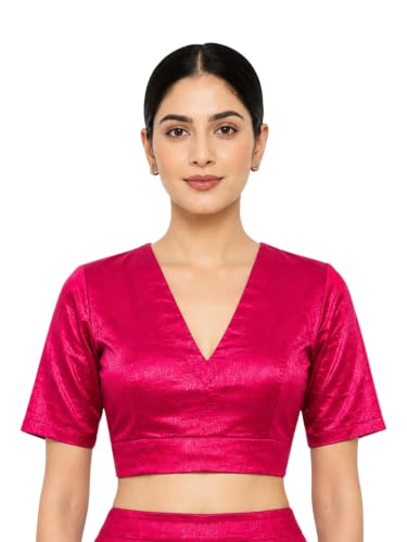 Image of Thevasa Women's Everyday Divine Depth V Neck Half Sleeves Blouse