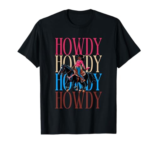 Linda Negro Chica Howdy Western Country Cowgirl Texas Rodeo Camiseta