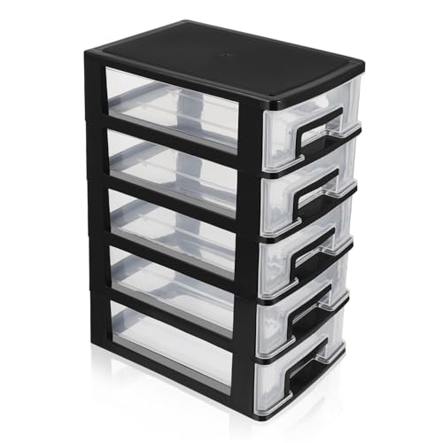 FAVOMOTO Drawer Storage Organizer, 5 Layers Clear Storage Cabinet Storage Bins with Drawer Desktop Organizer with Clear Drawers for Storage