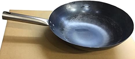 Amazon Co Jp Hanako打出し炒め鍋 深型フライパン 鉄打出しチタンハンドル中華鍋 山田工業所 直径 27cm ホーム キッチン