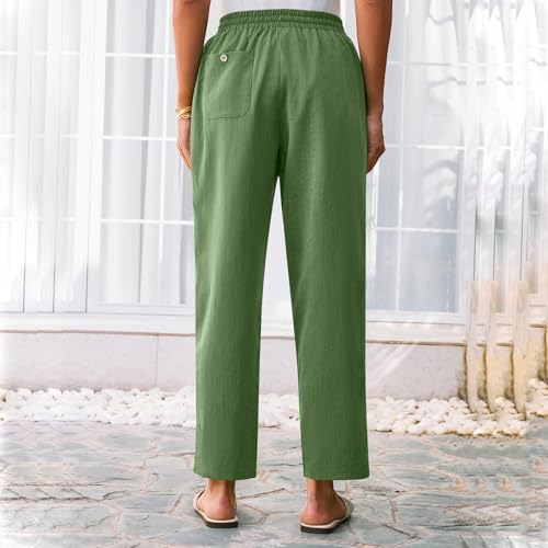 Linen Pants Women Trendy 2025 Casual Summer High Waisted Drawstring Lounge Trousers Straight Leg Pant with Pockets4