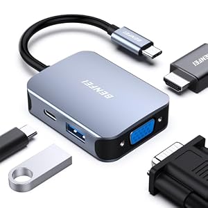 BENFEI USB C HUB 4in1,USB C Multiport-Adapter mit 4K HDMI/ 1080P VGA/ 5Gbps USB 3.0 Data Port/Typ C 60W Power Delivery, kompatibel für iPhone 15 Pro/Max MacBook Pro/Ai iPad Pro iMac Galaxy S23, Grau