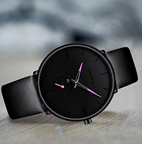 Fizili Mens Watches Ultra-Thin Minimalist Waterproof-Fashion Wrist Watch For Men Unisex Dress With Leather Band-Purple Hands #TOP3
