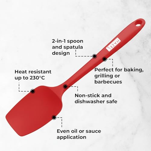 Image of HAZEL Silicone Spoonula 8 inch (Red) | Heat Resistant Flexible Spatula Spoon for Mixing, Scraping & Serving | Non-Stick, Durable & Easy to Clean Baking Tool