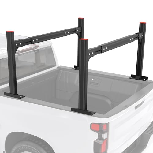 GORWARE Truck Ladder Rack 800 lbs Capacity Aluminum Adjustable Width Ladder Rack for Truck Universal Truck Bed Ladder Rack, Black