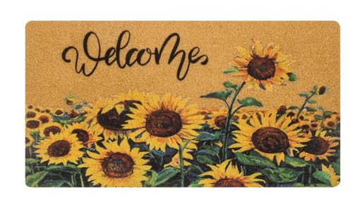 KorhLeoh Sunflower-Welcome-Entrance-Doormat Floral Spring-Summer Front-Door Coir Door Mat Non Slip Outdoor Mats 17 X 29