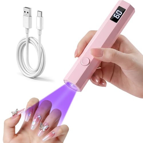 Ziumrw Handheld UV Nail Light for Gel Nails, Flash Cure Nail Lamp with LED Display, Mini Led Nail Lamp Pen Settings 20/60s Timer, Hand Held Nail Light for Glue Polish Home Salon DlY