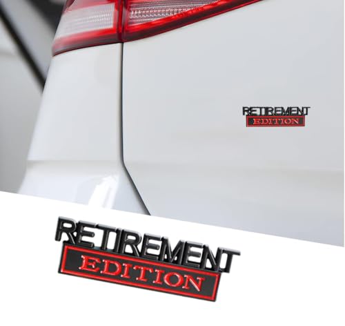 Image of 2 Pcs Retirement Edition Emblem 3D Metal Badge Decal Sticker Fit for Universal Car Truck SUV Side Rear Front Hood Trunk Door (Black Red)