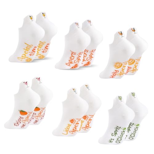 Utensilsto 6 Paar Aperol Socken Damen & Herren 38-42 Sneaker Socken Weisse Sneakersocken Baumwolle Weiße Kurz Socken mit Motiv Aperol Geschenk für Frauen Männer Aperol-Liebhaber Alltag Freizeit