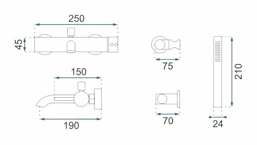 Rea Badewannenarmatur Lungo Brush Gold Badewannenarmatur mit Messing-Handbrause für heißes und kaltes Badezimmer, verstellbar (gebürstetes Gold)
