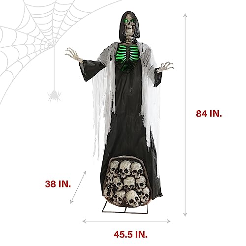 Haunted Hill Farm 7-Ft. Tall Graveyard Ghoul, Motion Activated Scary Halloween Prop, Battery Operated with On-Off Switch, Light-Up Eyes and Chest for Indoor or Covered Outdoor Halloween Decorations