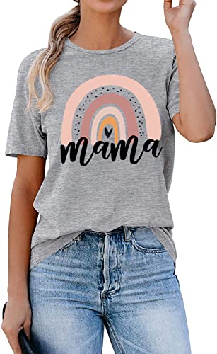 Image of Mama and Mini Rainbow Graphic Tees Mommy and Me Matching Shirts Tops Casual Short Sleeve Mother and Daughter T Shirt
