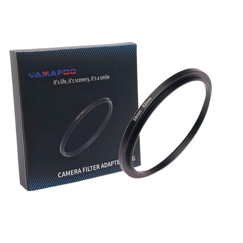 YAMAFOO 58mm to 62mm Step-Up Ring/Step Down Rings Filter Adapter for All Brands UV ND CPL Metal Ring Step-Up Rings Adapter Filter,Black (58-62)
