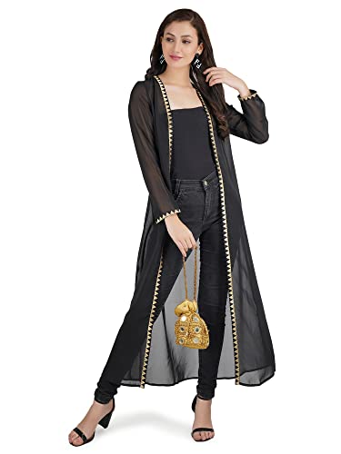 Image of Women's Black Shrug with Golden Border