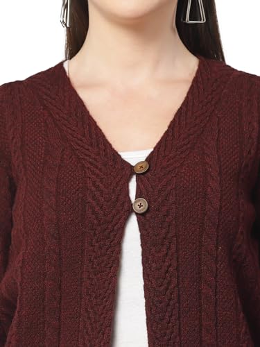 Image of Kalt Women Cardigan Sweater for Winter Woolen Acrylic Full Sleeves V-Neck Cable Design Cardigan Sweater for Women Winter Stylish