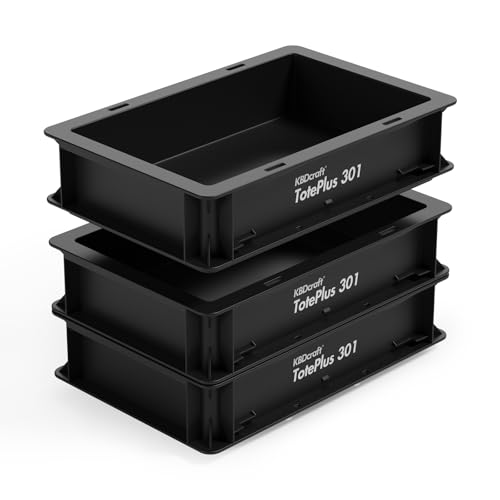 Image of KBDcraft Stackable Storage Bin - Heavy-Duty Plastic Organizer Box and Tray with Straight Walls, small plastic bin totes for storage, 12 inchx8 inchx3 inch, 0.5Gal, Black, 3 Pack