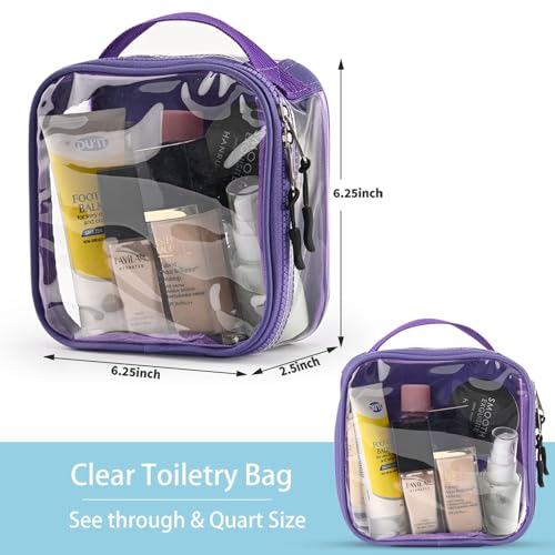TSA Approved 1 Quart Clear Toiletry Bag/Transparent Liquids Pouch/Travel Cosmetic Bag for Women Carry On Makeup Bag with Zipper 3-1-1 Compliant for Airport Security (Purple)2