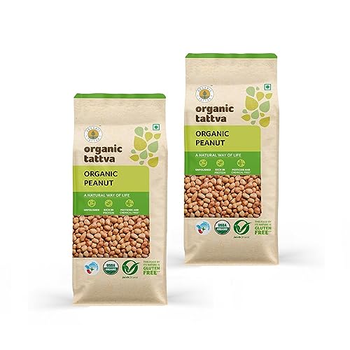Image of Organic Tattva, Organic Peanuts 1 Kg | Groundnut /Moongfali /Singdana | Rich in Protein | Zero Transfat | Healthy Snacks | Naturally Gluten Free |Pesticide and Chemical Free | Pack of 2
