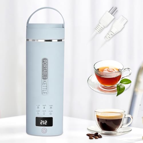 Image of Blue Travel Electric Kettle, LCD Display with 6 Temperature Settings, 304 Stainless Steel, 450ml /15.2oz, Auto Shut-Off and Boil-Dry Protection, Compact Portable Electric Kettle