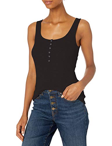 Amazon Brand - Daily Ritual Women s Relaxed Fit Rayon Spandex Fine Rib Henley Tank, Black, X-Large