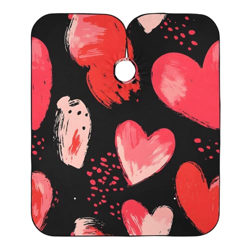 BOESI Doodle Colorful Heart Pattern Barber Shawl, Waterproof Haircut Shawl, Haircut Salon Apron, Shaving Bib, 55 x 65 inches