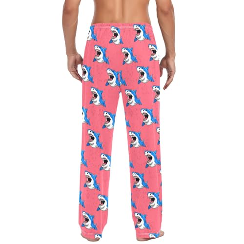 Men's Cartoon Sharks Pajama Pants with Pockets - Straight Fit Cotton Sleep Bottoms for Lounge & Nightwear#2273