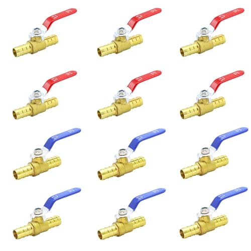 3/4 PEX Ball Valve 12-Pack Crimp Full Port Shut-Off Brass Hot/Cold Water