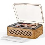 CARONSORT CD Player Musikbox mit Bluetooth Nostalgie Retro Tragbare CD Player für Zuhause, HiFi Lautsprecher Musikplayer FM Radio Verkabelt und Fernbedienung - Walnussgelb
