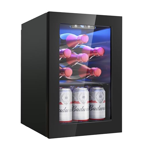 Image of Icyglee 6 Bottles and 6 Cans Compact Beverage Refrigerator, Freestanding Mini Fridge with Temperature Control for Beer Wine, Under Counter Small Refrigerator Adjustable Shelve for Home and Bar