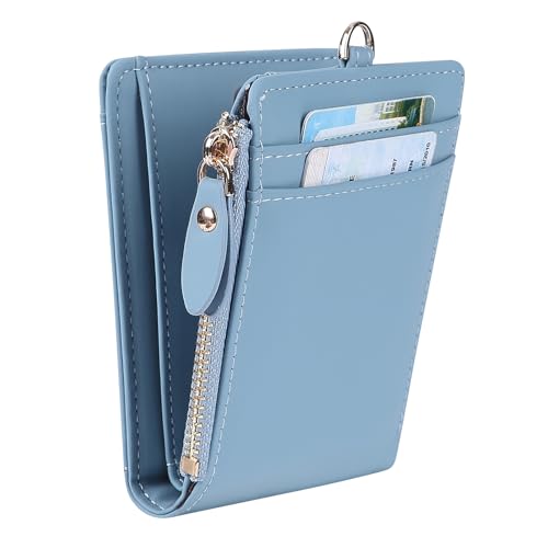 Portefeuille à deux volets en cuir bleu ciel pour femme avec blocage RFID