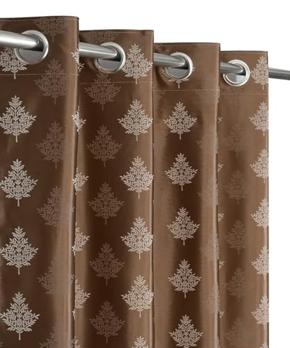 Image of Semi Room Darkening Curtains, Coffee, Tree Print, 4x9 ft, Set of 2