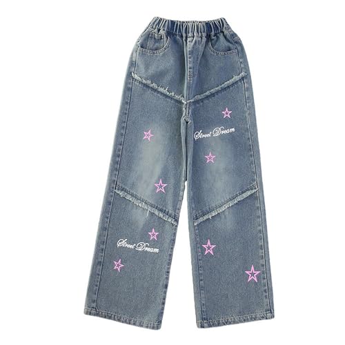 Girls Star Print Jeans Straight Leg Denim Pants High Waisted Baggy Boyfriend Jeans with Pockets2